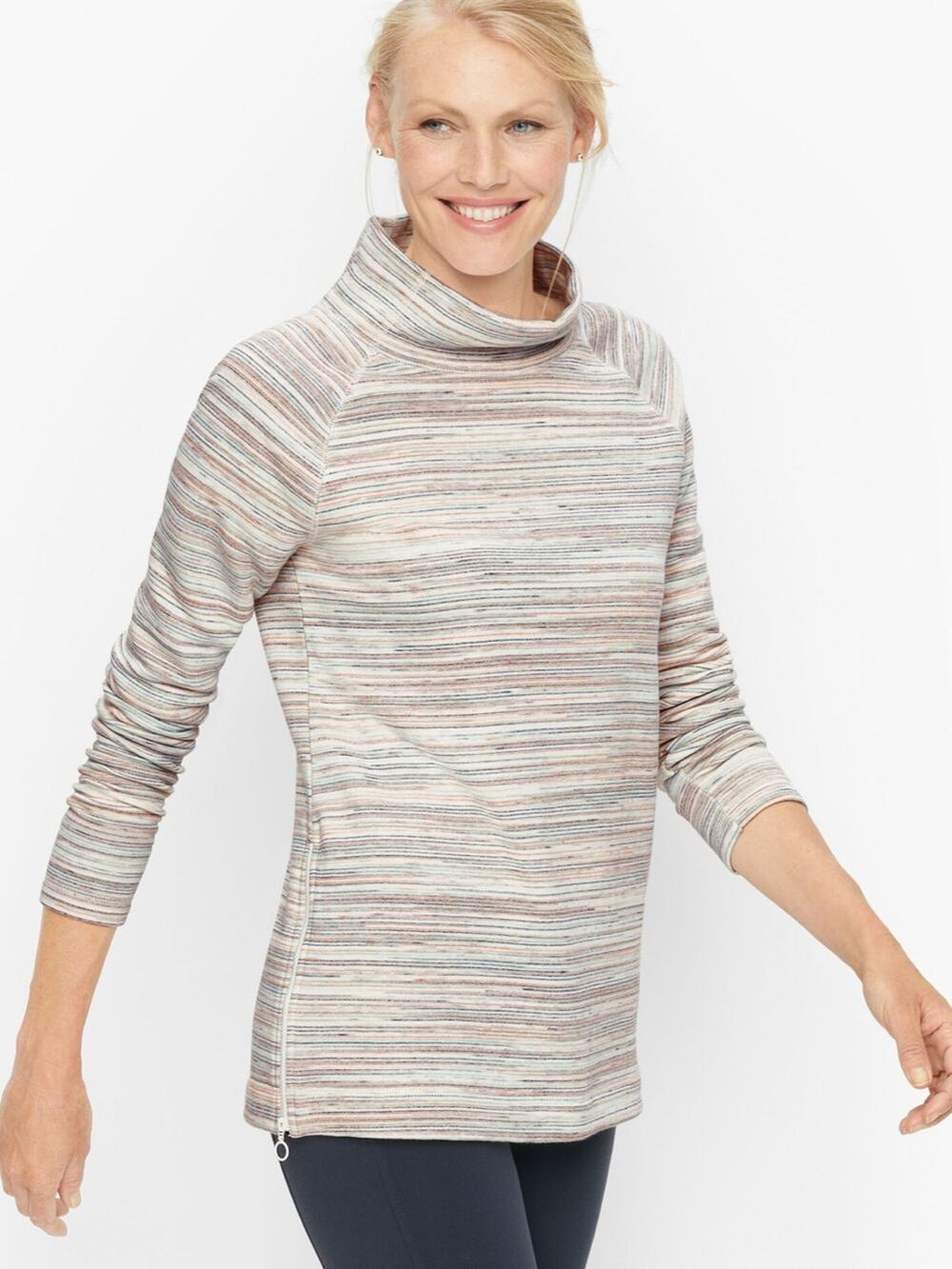 Talbots Featherweight Fleece Zip Gem Pullover Striped Sz M